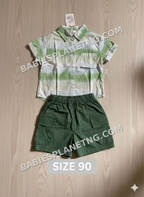 Green and white striped shirt and matching cargo short