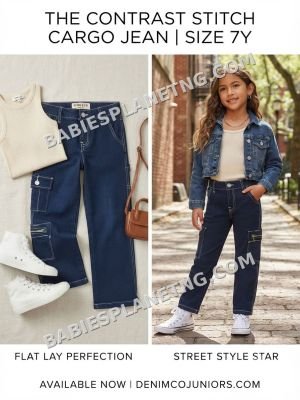 Contrast Stitch Denim Cargo Pants