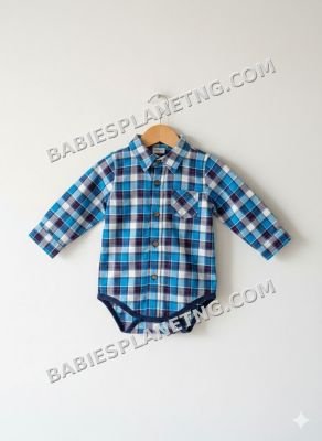 Light blue Baby boy Plaid Button-Front Bodysuit