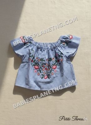 blue and white pinstripes top