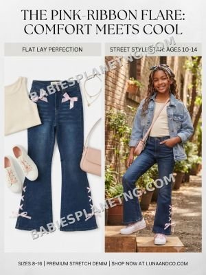 Girls' Pink Ribbon Flare Jeans