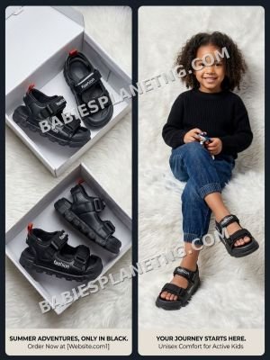 Black Kids' Velcro Sandals