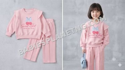 Pink Cherry Graphic Kids' Clothing Set/two piece