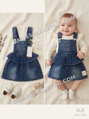 Denim Ruffle Suspender Skirt