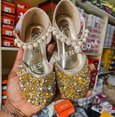 Gold sequin and faux pearl flat sandals
