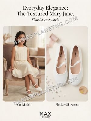 Girls' White Textured Mary Jane Flats shoe