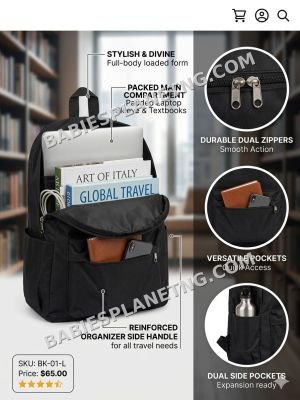 Durable Black Backpack with Side Pockets