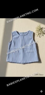 white and blue pinstripes top 12-18 months