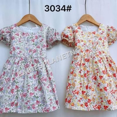 Catpapa kids' girl's puff-sleeve floral dress