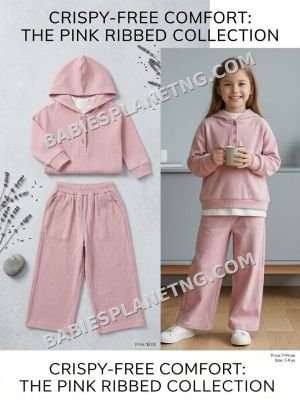 Pink Ribbed Hoodie and Pant Set/two piece set