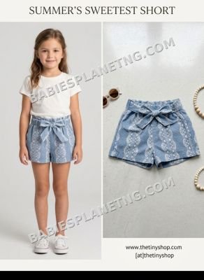 Girl's Blue Paisley Shorts with Bow