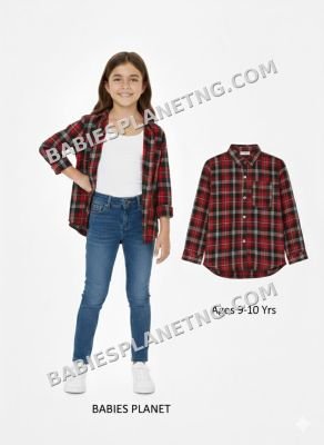 Red and black plaid down button shirt