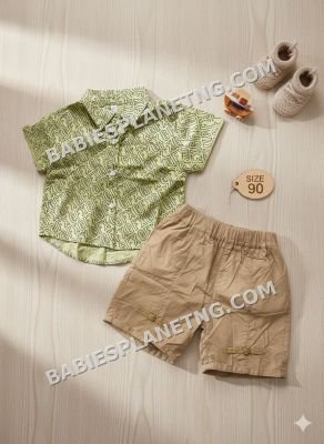 printed short sleeve and khaki style short