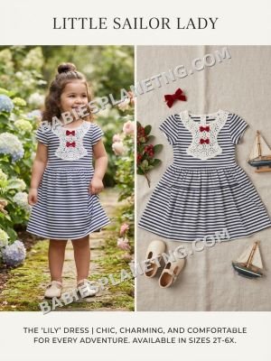 Kids Navy Blue Striped Dress