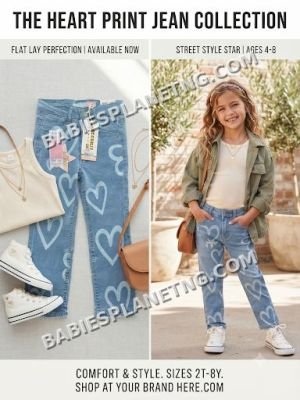 Girls' Heart Design Denim Pants