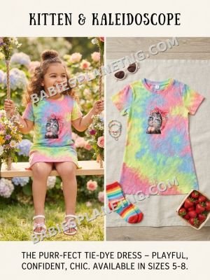 Tie Dye Kitty T Shirt Dress