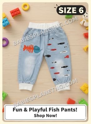 playful fish denim pant