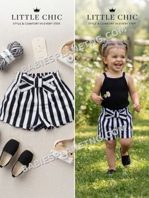 Black and White Striped Kids Shorts