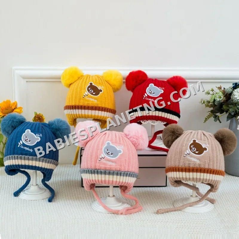Infant Soft Fleece-Lined Knit Hat with Double Pom-Poms &amp; Ear Flaps