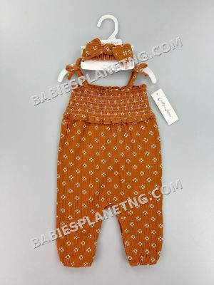 Baby girl's smocked romper with a matching headband