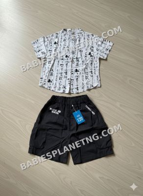 chinese character  print shirt and black short
