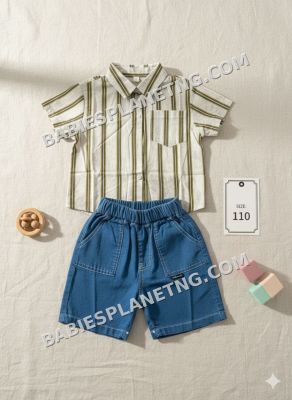 striped shirt and solid denim short